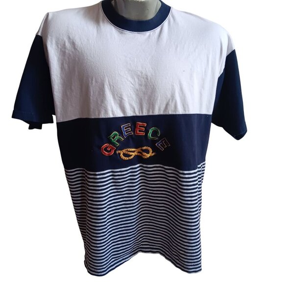 Vintage Men's T-shirt XXL 1990's Embroidered Colorblock Greece Buttery Thin 2XL - Picture 1 of 5